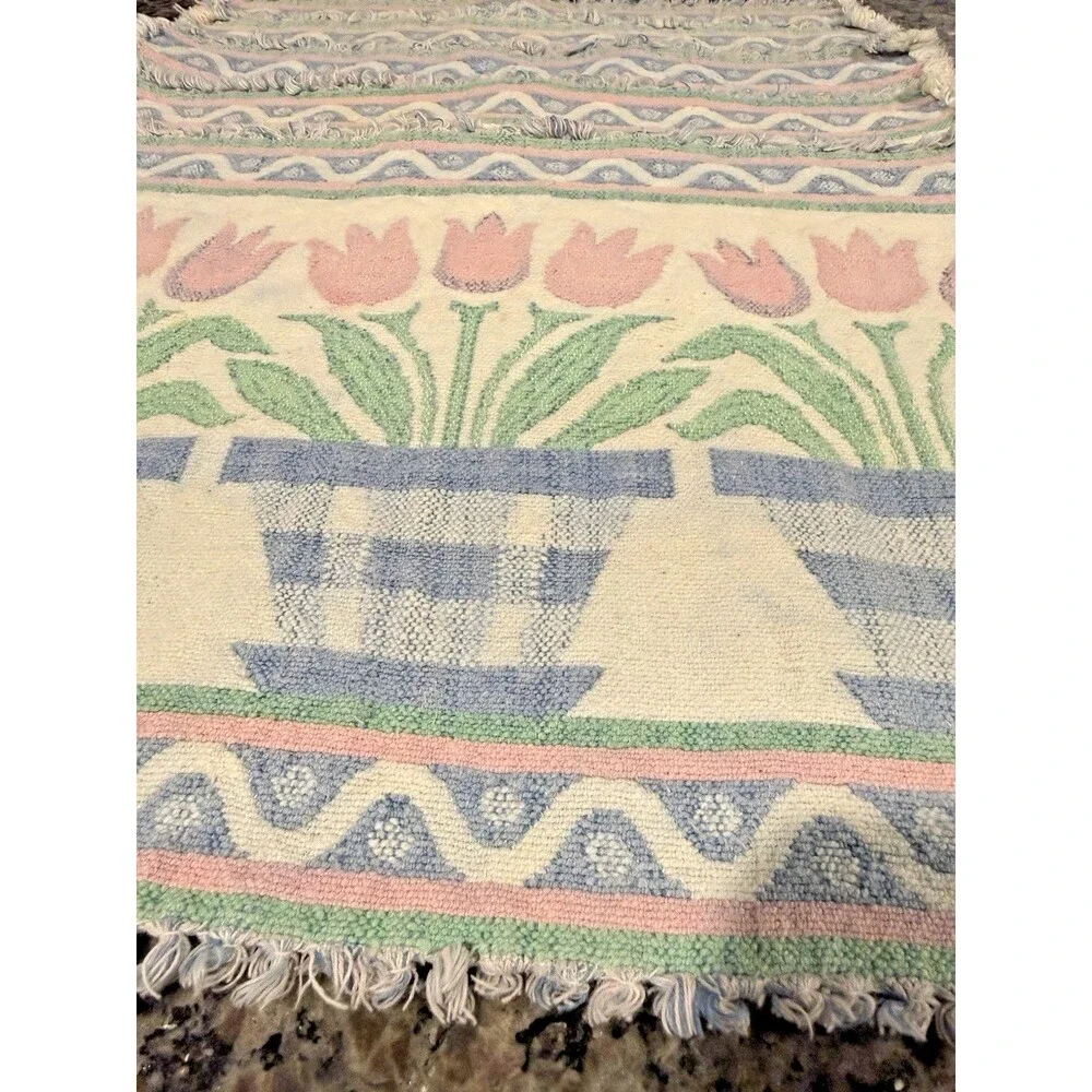 Vintage Woven Tapestry Placemats Set of 6 Floral Tulip Geometric Folk Art 1980s